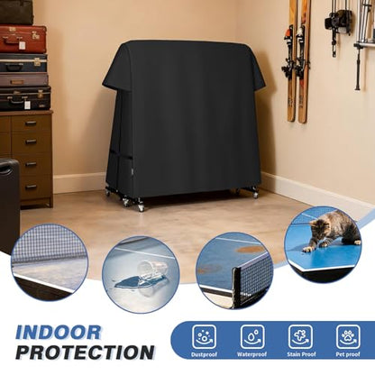 Ping Pong Table Cover Outdoor Waterproof, Dual Function Table Tennis Cover Fits Both Folding Tables and Flat Tables Indoor & Outside 68"L x 6"/30"W x 62"H, Black - color: Black