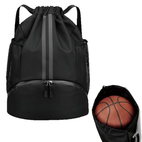 Drawstring Backpack Gym Bag with Shoes Compartment for Soccer, Basketball, Swim, Water-Resistant String Backpack Beach Cinch for Women Men