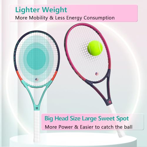 Adult 2 Player Tennis Racket Perfect for Beginner and Professional Players, 27” Speed Tennis Racquet Include Tennis Balls, Overgrips, Tennis Bag, Vibration Dampe, Cover - color: Dark Blue & Red