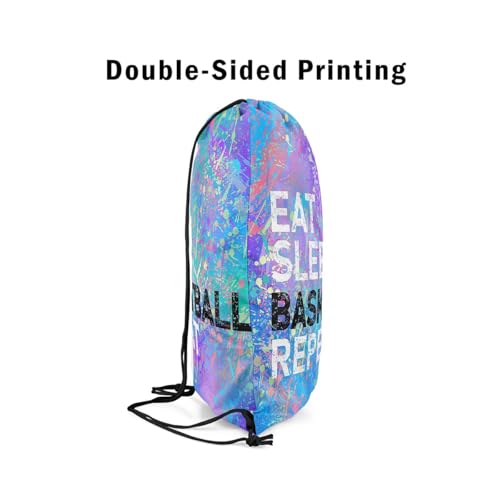 Castle Fairy Eat Sleep Basketball Repeat Drawstring Backpack,Camouflage Colorful Graffiti String Bag Shoulder Bags,Purple Blue Tie Dye Drawstring Bags for Picnic Gym Sport Travel - color: Purple 4