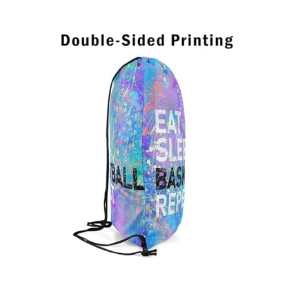 Castle Fairy Eat Sleep Basketball Repeat Drawstring Backpack,Camouflage Colorful Graffiti String Bag Shoulder Bags,Purple Blue Tie Dye Drawstring Bags for Picnic Gym Sport Travel - color: Purple 4