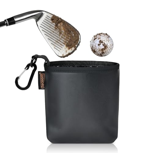 Golf Club and Ball Cleaning Bag with Waterproof Liner, Golf Ball Cleaner Pouch, Cleans Club Grooves and Balls, Detachable Clip, PU Leather Exterior, Golfer Gifts for Men