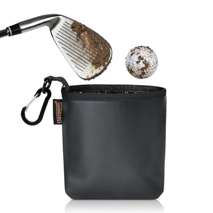 Golf Club and Ball Cleaning Bag with Waterproof Liner, Golf Ball Cleaner Pouch, Cleans Club Grooves and Balls, Detachable Clip, PU Leather Exterior, Golfer Gifts for Men