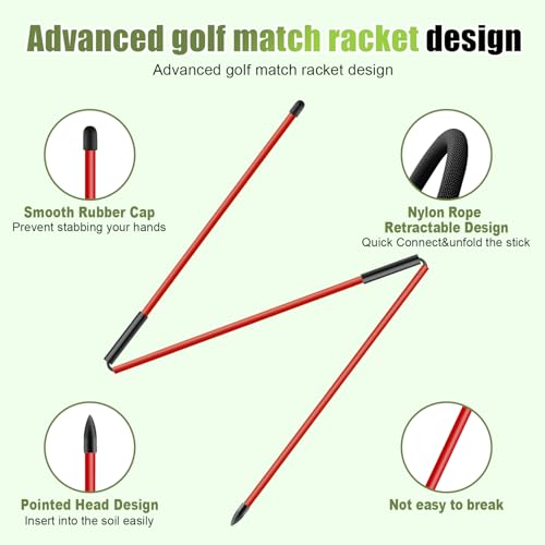 Golf Alignment Sticks 2 Pack, 48″Collapsible Practice Rods for Aiming/Putting, Golf Training Aid for Swing Trainer with Clear Tube Case, Foldable Training Rods with 10 Golf Tees - color: Red