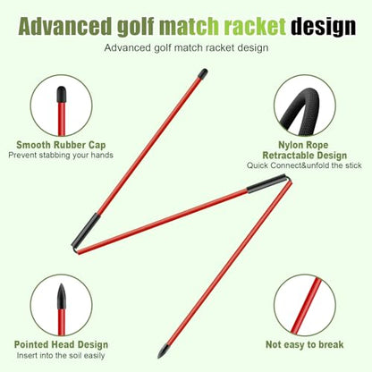 Golf Alignment Sticks 2 Pack, 48″Collapsible Practice Rods for Aiming/Putting, Golf Training Aid for Swing Trainer with Clear Tube Case, Foldable Training Rods with 10 Golf Tees - color: Red