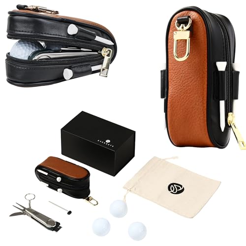 Spring Golf Tournament Prize Gift for Men and Women - Luxury Golf Accessories Set, Vegan Leather Case, 3 Golf Balls, Tees, Divot Tool Knife & Bag with Hook