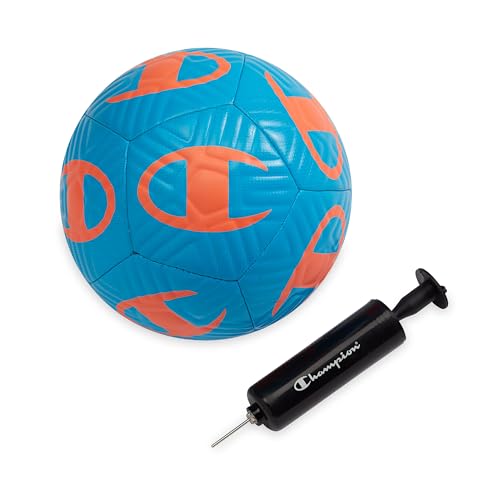 Champion Playmaker Logo Deflated Soccer Ball with Pump, Size 5 Soccer Ball, Durable Panels for Kids, Youth & Adults, Indoor/Outdoor Training Ball with Inflation Hand Pump - color: Fierce Tide/Very Coral, size: 3