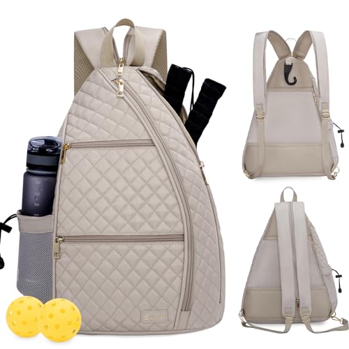 Women's Pickleball Backpack - Quilted Crossbody Sling Bag for Tennis & Pickleball Paddle - color: Nude Color, size: Medium