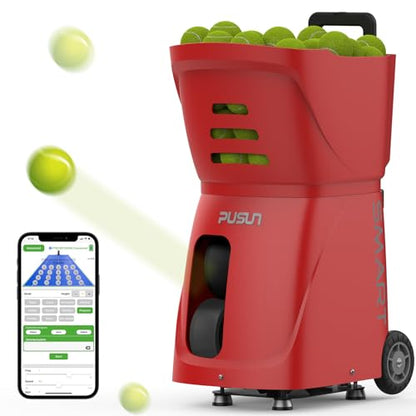 Tennis Ball Machine, Tennis Ball Launcher with App/Remote/iWatch Control, Max Speed of 75Mph, 1.8-8s/Ball, Multiple Training Modes(AI Drill/Programming/Random/Vary Speed) 4-6Hrs Battery Life - color: Red