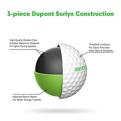 Golf Premium Golf Balls for Maximum Distance and Straighter Shots Custom Alignment Golf Ball Marker 1 Dozen (12-Balls) (3-Piece Tour Ball)