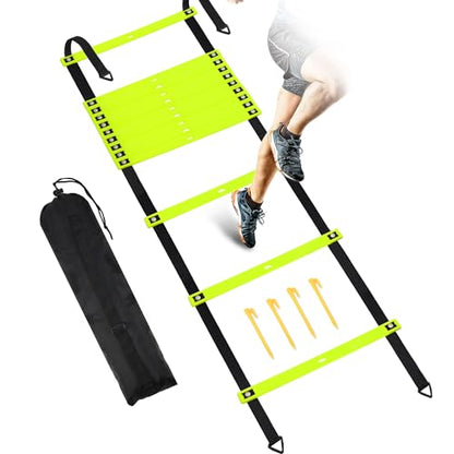 Fixed Rung Agility Ladder - 20ft 12 Rungs No Tangle Speed and Agility Training Equipment for Soccer Footwork Training with Carrying Bag/Ground Stakes for Adults Youth Kids
