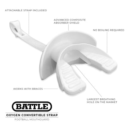 Battle Sports Binky Oxygen Football Mouthguard - Detachable Strap, Maximum Breathability, Works with Braces & No Boiling Required