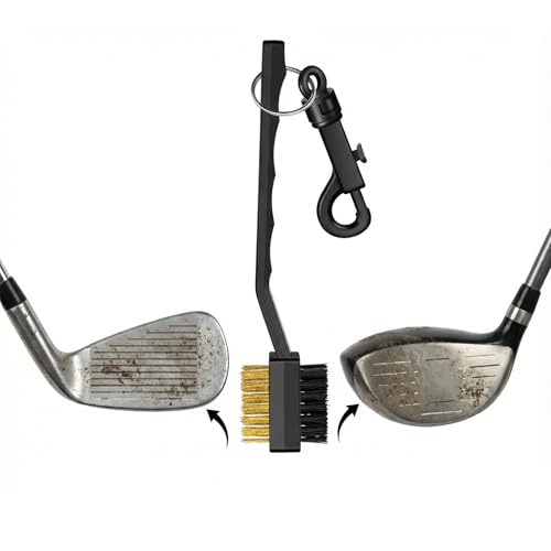 2 Pack Golf Brush and Groove Cleaner Ball Cleaner Club Cleaning Brush with Dual-Sided Nylon Bristles Accessories for Clubs and Balls, Black, Easily Attaches to Golf Bag