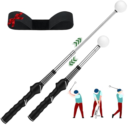 Retractable Golf Swing Trainer & Grip Trainer – Swing Click Feedback Training Aid for Rhythm & Grip Correction(Right Hand), Indoor & Outdoor Practice Trainer with Arm Band for Arm Alignment