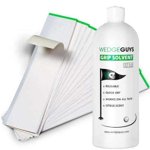 Wedge Guys Professional Golf Grip Tape 2" x 10" Solvent Activated Double Sided Adhesive Strips for Regripping Golf Clubs - color: 50 Strips + 32oz Solvent
