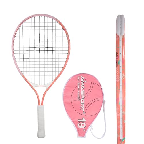 AMA SPORT Kids Tennis Racket for Junior Toddlers Starter Kit 17-25" Tennis Racquet for Girls and Boys with 420D Nylon Shoulder Strap Bag - color: Sunrise Pink, size: 19"