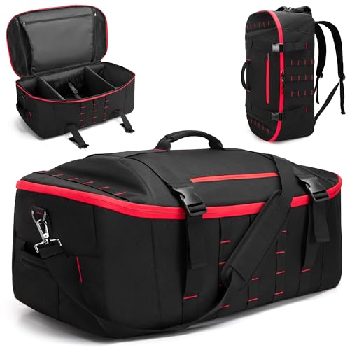 Smasrob 65L Tactical Duffle Bag Gym Bag with Backpack Straps, Wet Pocket and Detachable Dividers, Duffle Backpack for Travel, Sports and Military, Black