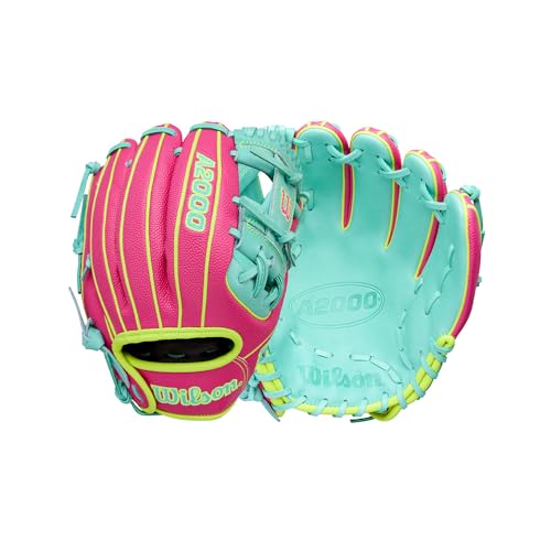 Wilson Spring 2026 A2000® Baseball Gloves - color: Flamingo / Seafoam / Optic Yellow, size: Infield: 11.5"
