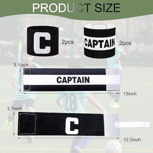 4PCS Black Captain Arm Bands for Soccer, 2 Types Adjustable Soccer Captain Armband,Elastic Captain’s Armband Training Arm Band Football for Adults and Youth Volleyball Team