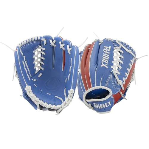 PHINIX Full Grain Leather Baseball Glove Sizes 11Inch -12 Inch - color: Blue&Red, size: 11"