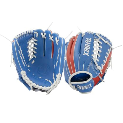 PHINIX Full Grain Leather Baseball Glove Sizes 11Inch -12 Inch - color: Blue&Red, size: 11"