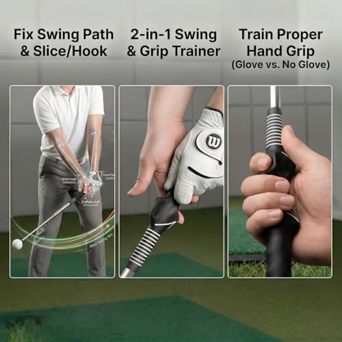 Retractable Golf Swing Trainer and Grip Trainer, Warm Up Swing Aid with Flexible Head, Includes Arm Band, Grip Correction & Swing Click Feedback, Gifts for Beginners and Advanced Golfers