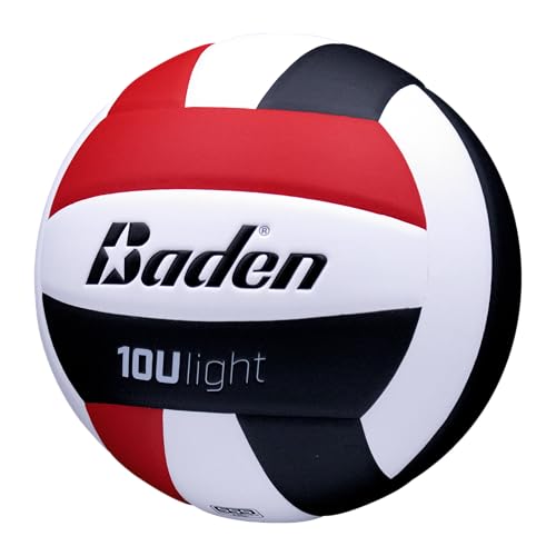 Baden | 10U Light | Official Size, 2 oz Lighter Entry Level Youth Indoor Volleyball | PU Composite, Extra Foam Backing, Reduce Sting - color: Red/White/Black