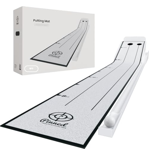 Pinned Golf The Roller - Premium Golf Putting Mat - 9-Foot Portable, Non-Slip Putting Green Indoor with Magnetic Ball Return & Distance Markers for Home & Office - color: White