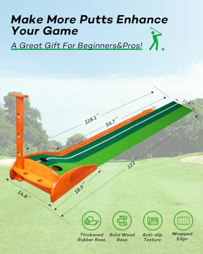 IDEASKY Golf Putting Green Mat with Auto Ball Return, Crease-Free Indoor Practice Training Aid with Alignment Lines & Non-Slip Base for Home Office, Golf Gifts for Men Dad