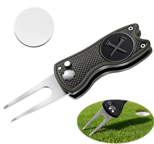 Adhere Golf Ball Markers & Divot Tools Personlized Enamel Ball Markers with a Magentic hat Clip,Unique Premium Golf Accessories Gift for Golfer. - color: J-Black divot tools+black golf tees