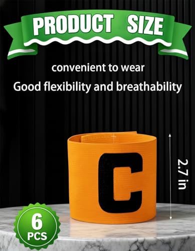 Captain's Armband Soccer Football Rugby Captain Armbands for Youth and Adult,Anti-Drop Design - Pack of 6 - color: 6 Orange
