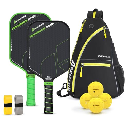 AKS Performance Series Pickleball Paddles Set - Toray T700 Raw Carbon Fiber Pickleball Paddle with Friction Surface, 16mm Powerful Polymer Core, Good Control & Spin Shots, USAP Approved - color: BlackGreen