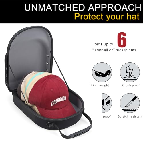 GERMUN Hard baseball hat case, Hat Carrier Travel Case with Adjustable Shoulder Strap, Hat cap case for 6 Baseball Caps - Perfect for Traveling & At-Home Storage (Black with Grey) - color: Black with Grey