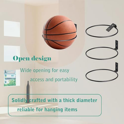 3pcs Ball Holder Wall Mount，Foldable Ball Storage Rack 7 inch Basketball Holder Garage Storage for Soccer, Volleyball, Football Display Rack Balls Organizer for Gym, Playroom, Black