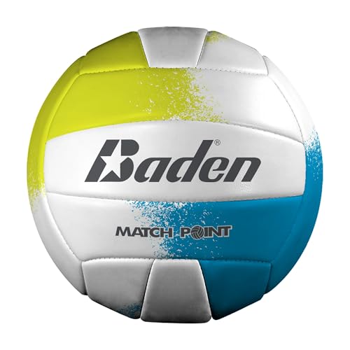 Baden | Match Point | Cushioned Synthetic Leather | Outdoor Recreation Backyard Volleyball + College Camp Ball | Official Size 5 - color: Neon Yellow/Blue/White