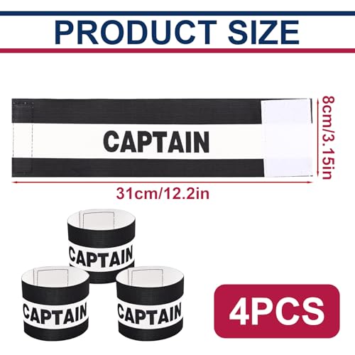 4 Pcs Captain Armbands for Football Soccer Training, Adult & Youths Elastic Breathable Adjustable Sports Arm Band Kids Junior Captain Armband Sport Accessory Black