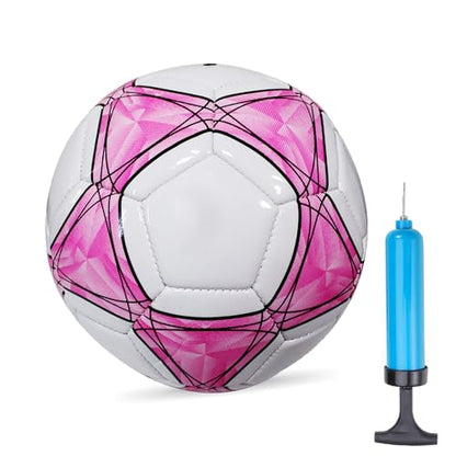 Soccer Ball Size 3,4,5 Soft PU for Practice Training Gift Boys Girls Kid Come with Pump and Needle - color: Pink, style: Size 5