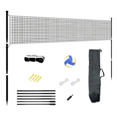 Portable Outdoor Volleyball Net Set 19ft Easy Set Up Volleyball Net System with Adjustable Poles, Soft Volley Ball, Pump, Boundary Line, Carry Bag for Backyard, Beach,