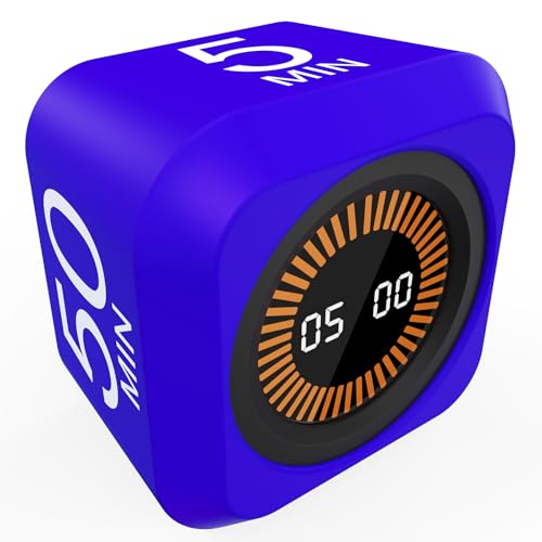 Rotating Cube Pomodoro Visual Timer 5, 25, 10 50 Minutes Preset, Rechargeable Desk Productivity Flip Timer w/Silicone Cover, Custom Countdown, Silent Mode for ADHD, Study, Work, School(Purple) - color: Purple+black