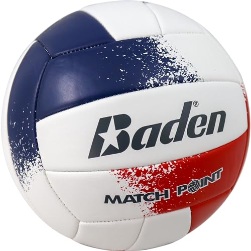 Baden | Match Point | Cushioned Synthetic Leather | Outdoor Recreation Backyard Volleyball + College Camp Ball | Official Size 5 - color: Red/Navy/White