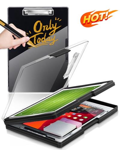 Clearview Clipboard with 2 Storage, Dry Erase 8.5x11 Heavy Duty ClipBoards - High Capacity Coaches Clip Board with Pen Holder - Side Opening Plastic Nursing Clip Case - Black - color: Black