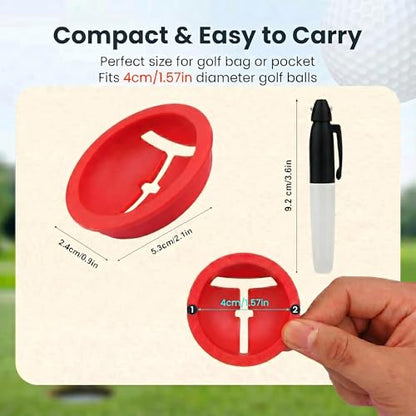Golf Ball Line Marker: 3 Pack Golf Alignment Tool with Marking Pen Set to Improve Putting Precision & Target Consistency Red Putting Aid Ball Liner Stencils for Practice and Ball Identification