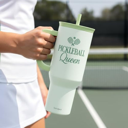 SANDJEST Pickleball 40oz Tumbler With Handle and Straw, Pickleball Queen Insulated Stainless Steel Travel Coffee Mug for Women Girls Players, Gift Idea for Birthday Christmas Mothers Day - color: Pickleball