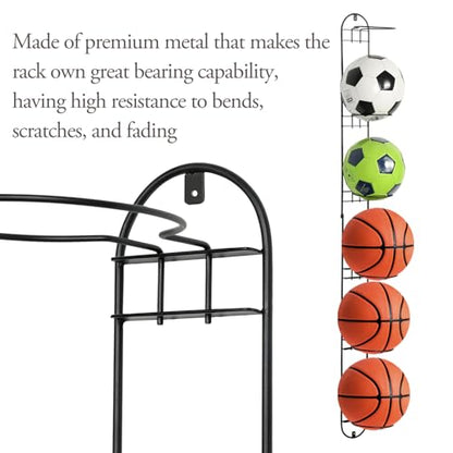 MyGift Modern Black Metal Sports Ball Storage Rack, Medicine Ball, Basketball, Soccer Ball, Volleyball Wall Holder for Gym or Garage
