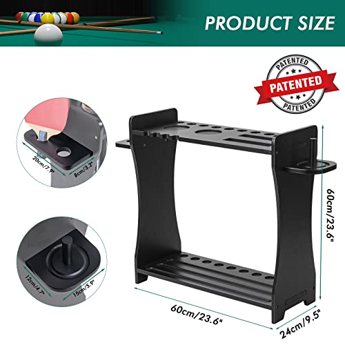 XCSOURCE Pool Stick Holder Floor Stand, 2-IN-1 Pool Cue Rack & Ping Pong Paddle Holder, 100% Solid Wood Holds 9 Cues Full Set of Balls, Billiards and Table Tennis Accessories for Man Cave, Game Room