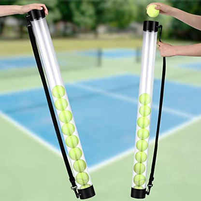 Lenwen 2 Pack Tennis Ball Tube Pickup, Fits 15 Tennis Ball with Shoulder Strap, Lightweight Collector Holder Picker Grabber Retriever Tube Carrier for Players, Coaches & Instructors - color: Clear