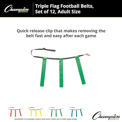 Champion Sports Quick Release Flag Football Set – Durable Belt, 3 Detachable Flags & Adjustable Fit (25”-50”) - color: Green Flags, size: Large (32'-39")