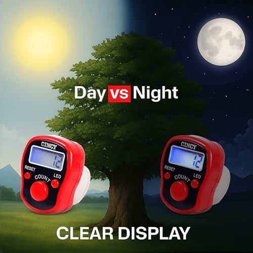 CINCY Clicker Counter with LED for Day & Night Use | Instant Reset, Accurate & Quiet, Long Battery Life | for People, Laps, Pitch, Golf, Baseball, Fish Counting, for Prayer, Everyday Prayer – 1 Pack - color: Red