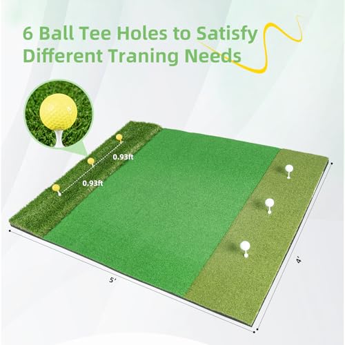 Golf Hitting Mat Indoor Outdoor, 5 * 4ft Thickened Golf Practice Mat with 3 Turfs for Backyard Swing,Driving Chipping Training