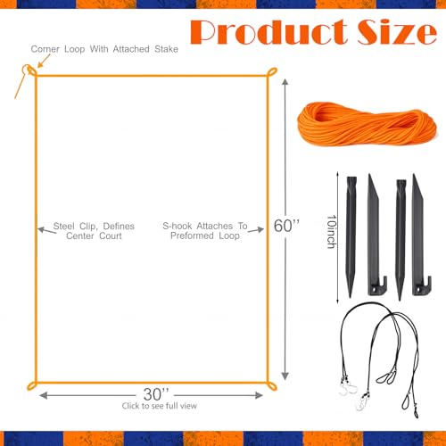 Woanger 30 x 60 ft Volleyball Boundary Rope Set Beach Volleyball Lines with 4 Square for Sports Beach Ball Grass Setup